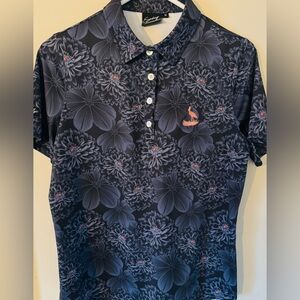 Sunday Swagger Floral Print Woman’s M Short Sleeve Polo Shirt